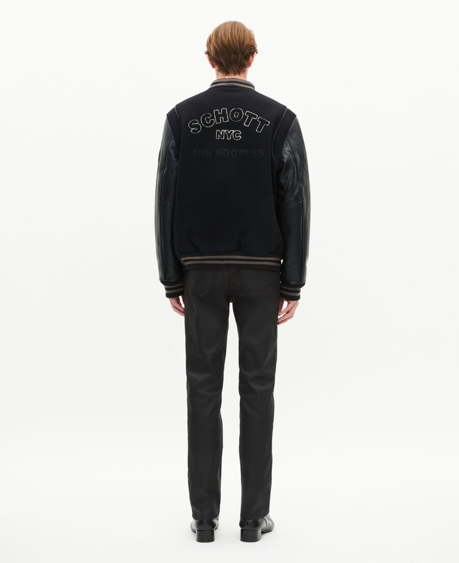 The Kooples HOMME BLACK blouson varsity en cuir noir the kooples x schott nyc