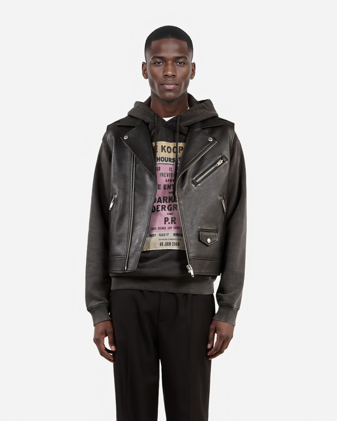 The Kooples HOMME BLACK blouson sans manches en cuir noir