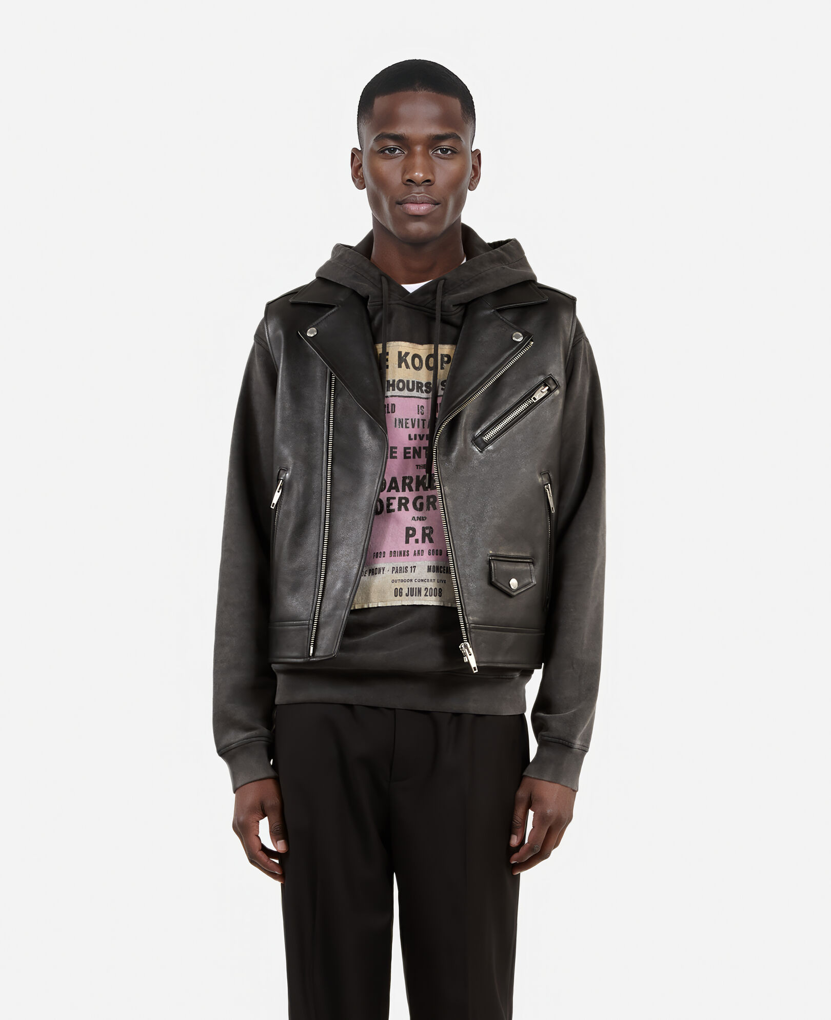 The Kooples HOMME BLACK blouson sans manches en cuir noir