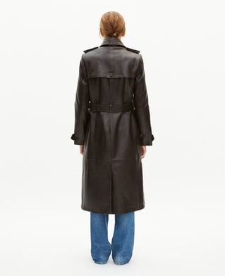 The Kooples WOMEN DARK BROWN MELANGE long brown leather trench coat
