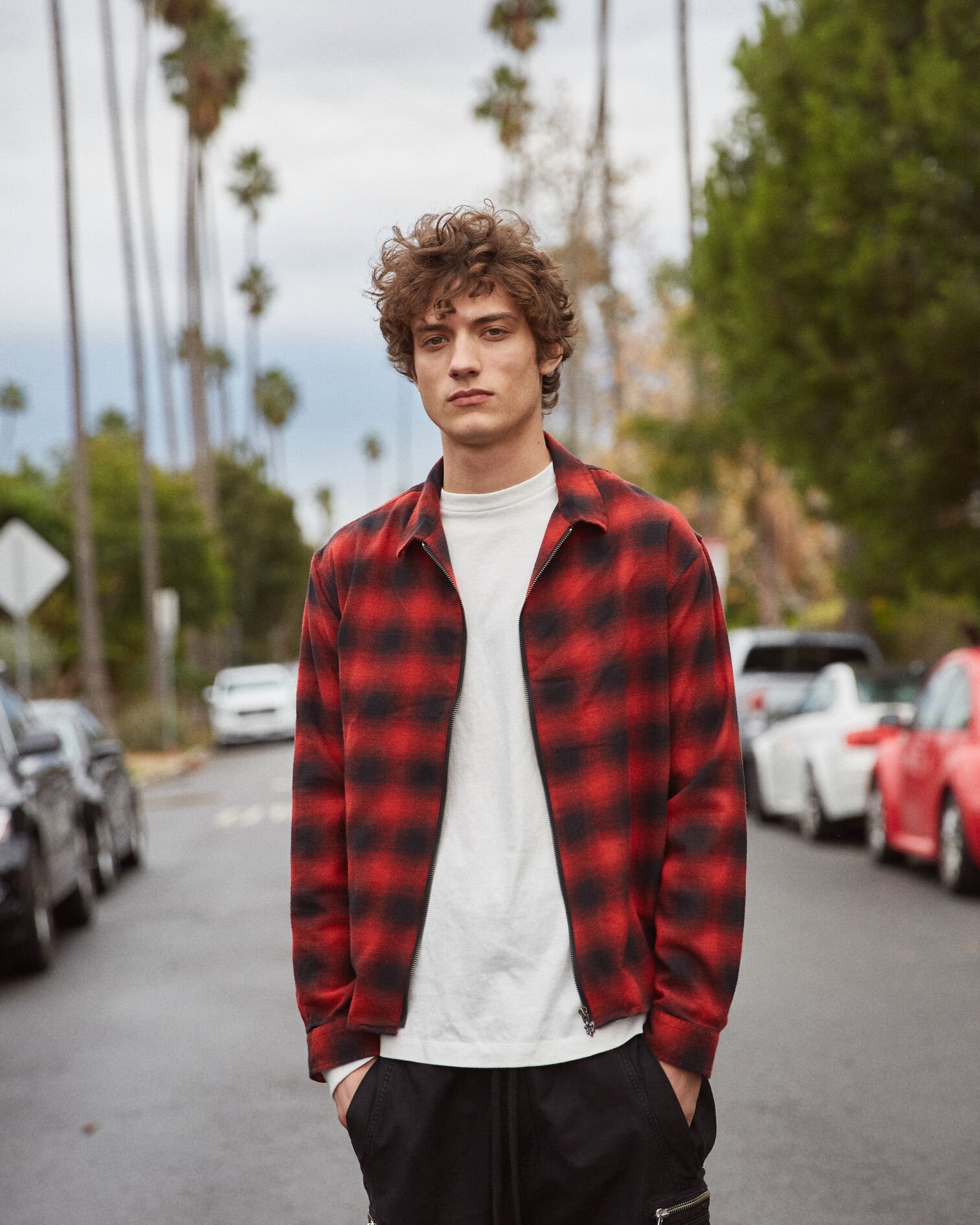 Zipped shirt with black and red check motif, RED / BLACK, hi-res image number null