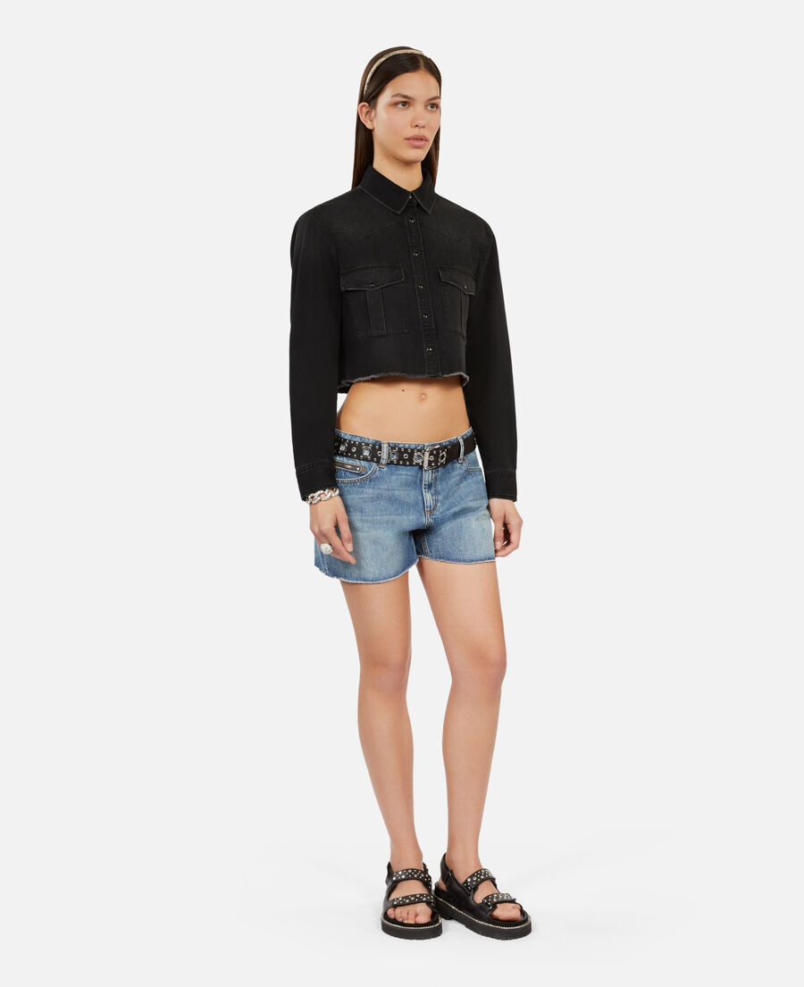 The Kooples F BLACK WASHED short grey denim shirt