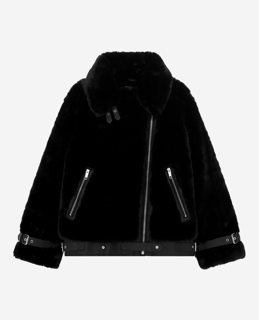 The Kooples DAMEN BLACK fliegerjacke mit pelzoptik schwarz