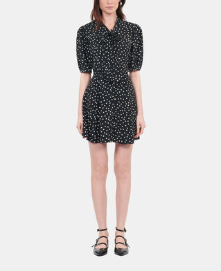 The Kooples DAMEN BLACK WHITE schwarzes kurzes kleid mit punktemuster