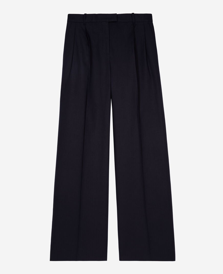 The Kooples WOMEN NAVY straight-leg pants in navy cotton and linen