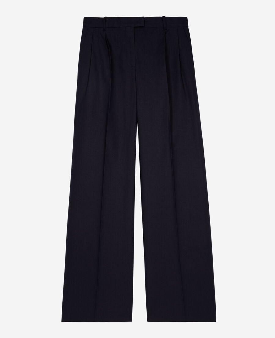 The Kooples WOMEN NAVY straight-leg pants in navy cotton and linen