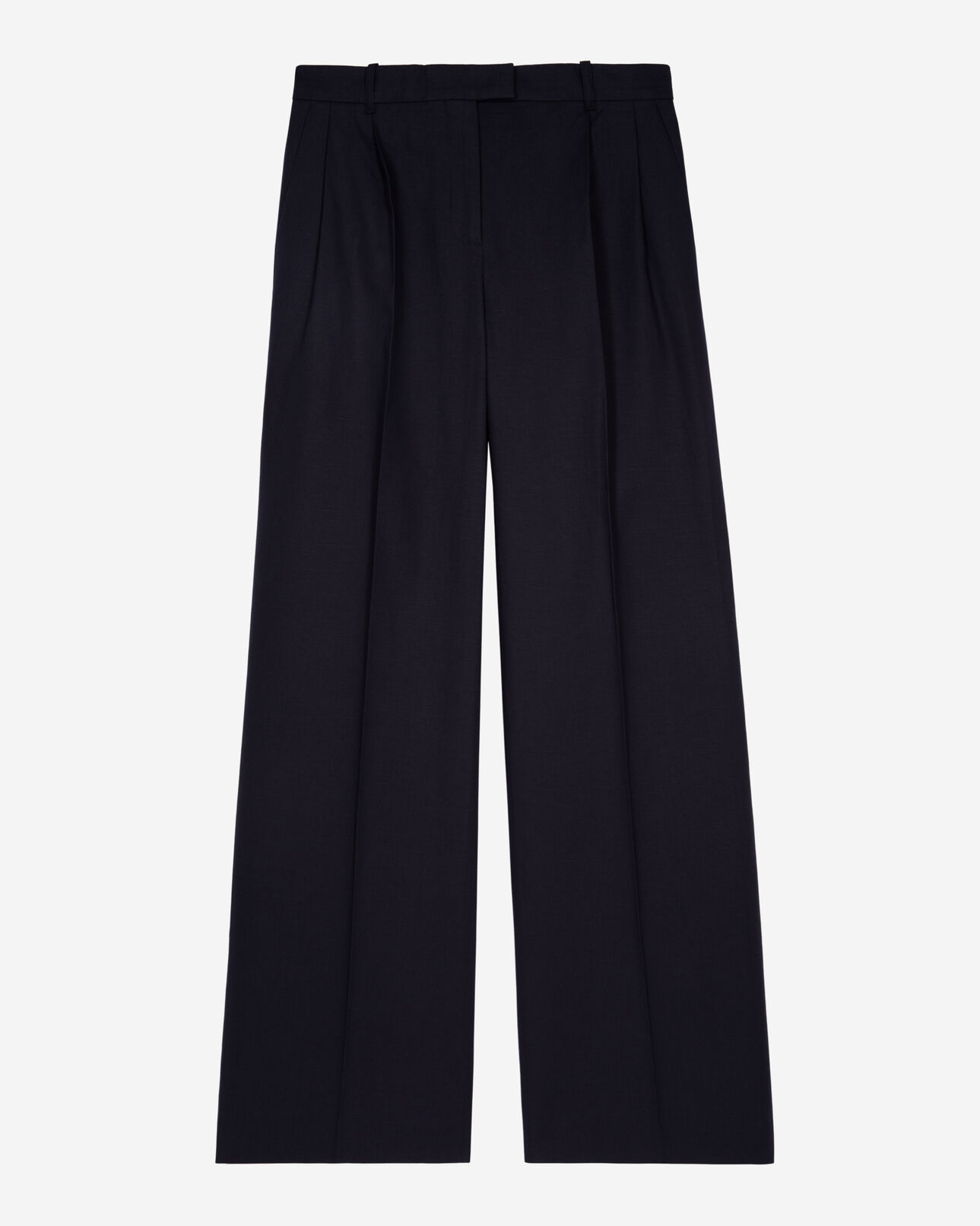 The Kooples WOMEN NAVY straight-leg pants in navy cotton and linen