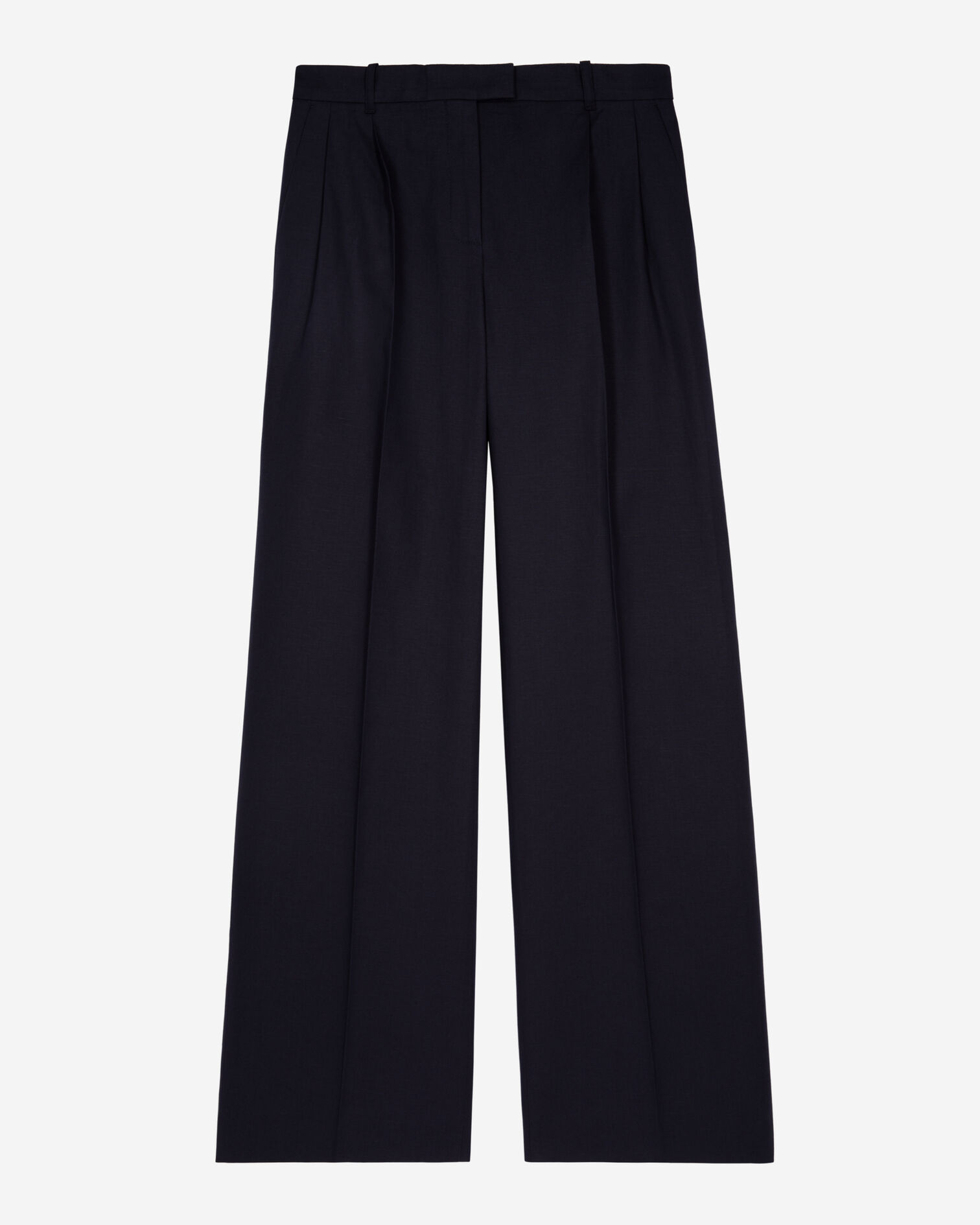 Straight-leg pants in navy cotton and linen, NAVY, hi-res image number null