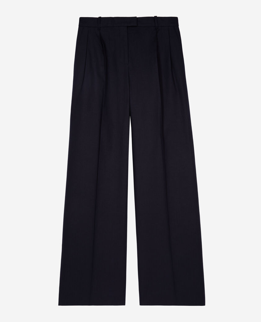 The Kooples WOMEN NAVY straight-leg pants in navy cotton and linen