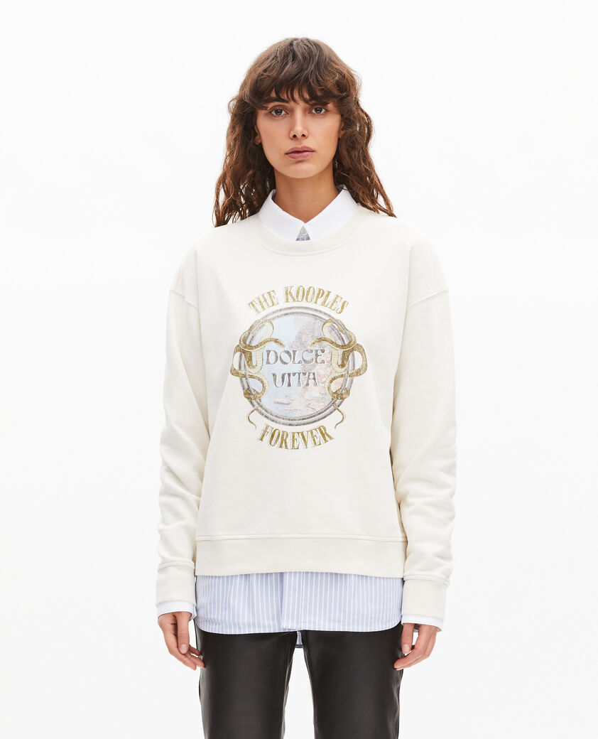 The Kooples DAMEN LIGHT BEIGE sweatshirt mit beigem siebdruck