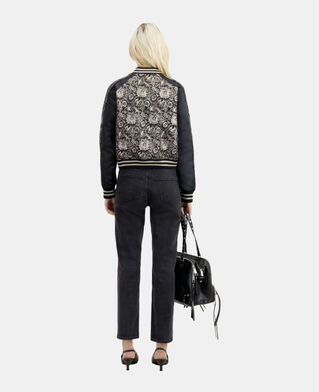 The Kooples FEMME BLACK GREY blouson jacquard m&eacute;tallis&eacute; noir