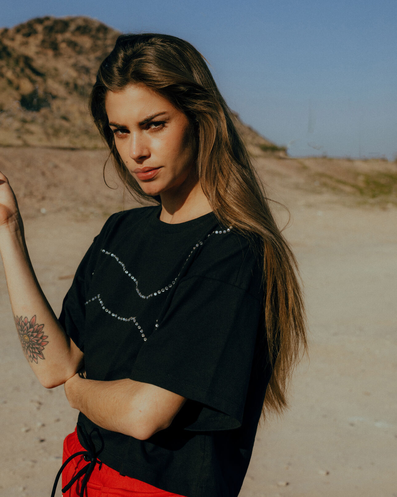The Kooples FEMME BLACK top coton noir style cropped