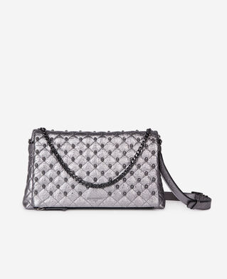 The Kooples WOMEN GUN METAL medium heritage clutch in gunmetal leather