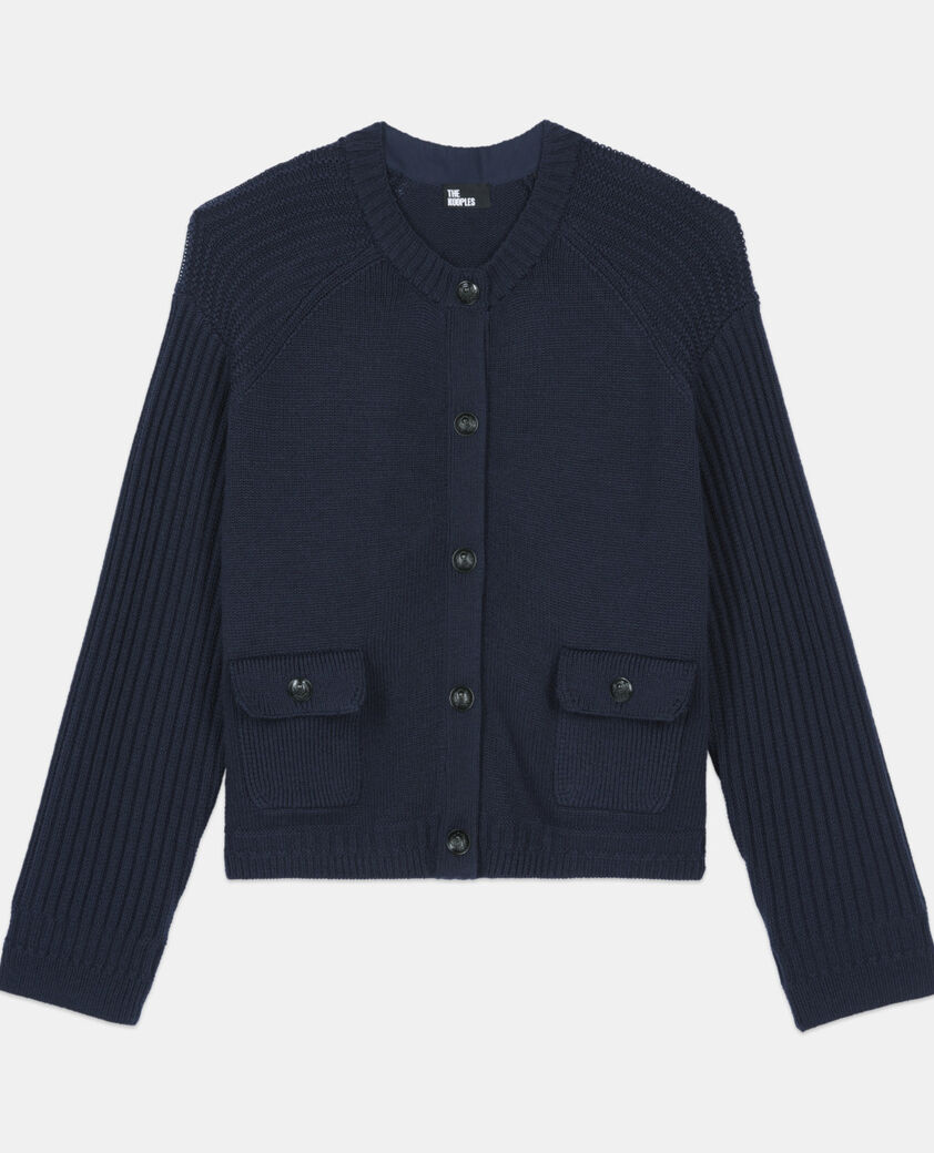 The Kooples WOMEN DARK BLUE navy blue wool cardigan 