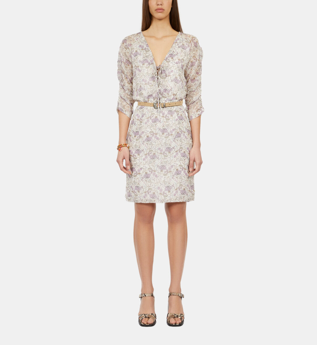 Robe courte fleurie avec lacage The Kooples