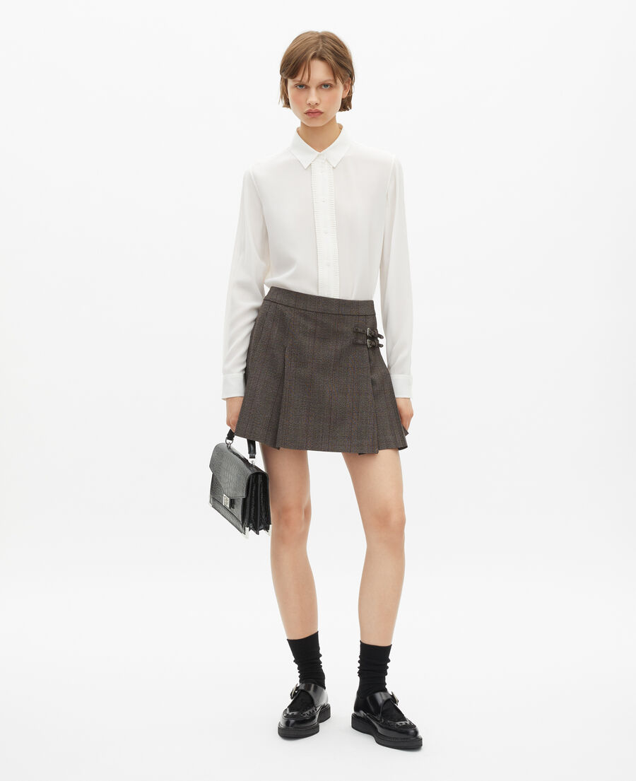 The Kooples WOMEN BROWN prince de galles short skirt in brown wool