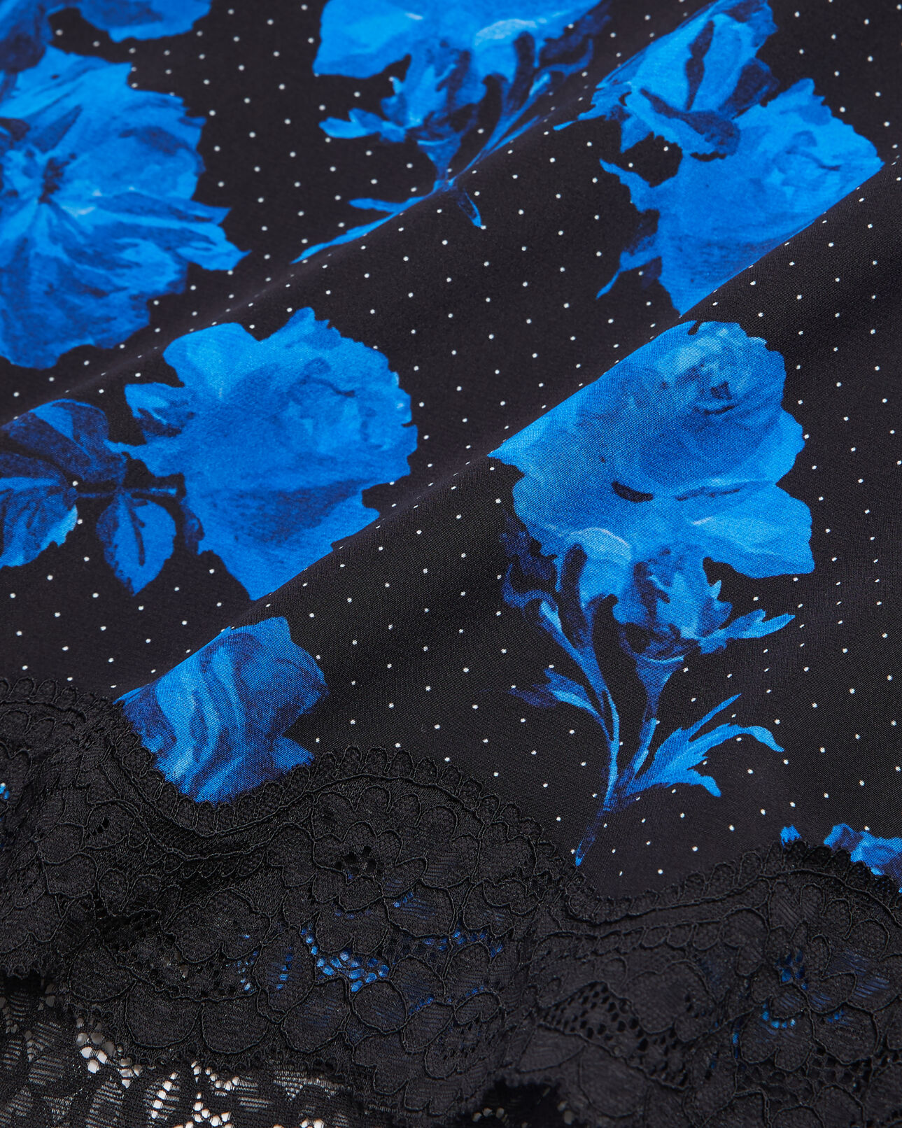 The Kooples WOMEN BLACK BLUE long printed silk skirt with lace details