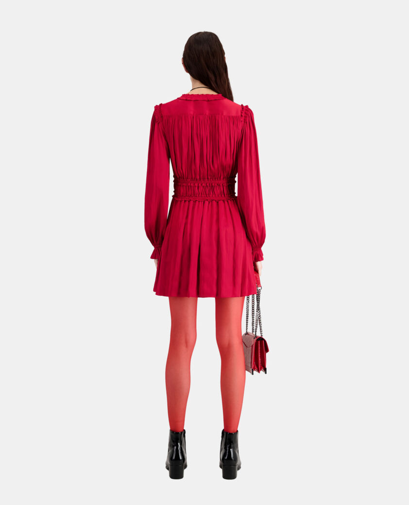 The Kooples WOMEN LIGHT BURGUNDY short red dress with shirring