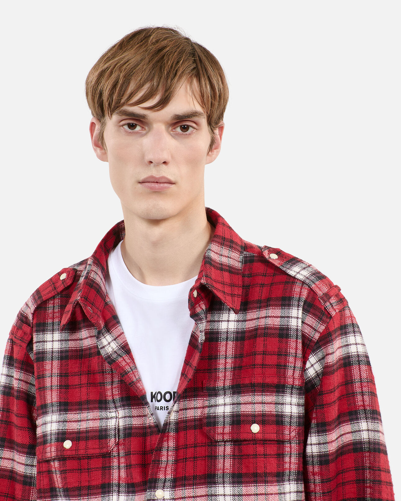 The Kooples MEN BLACK-RED-WHITE red and white checked overshirt