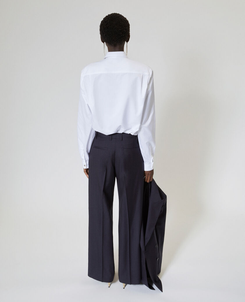 The Kooples F NAVY-RED wide-leg wool suit pants in navy stripes