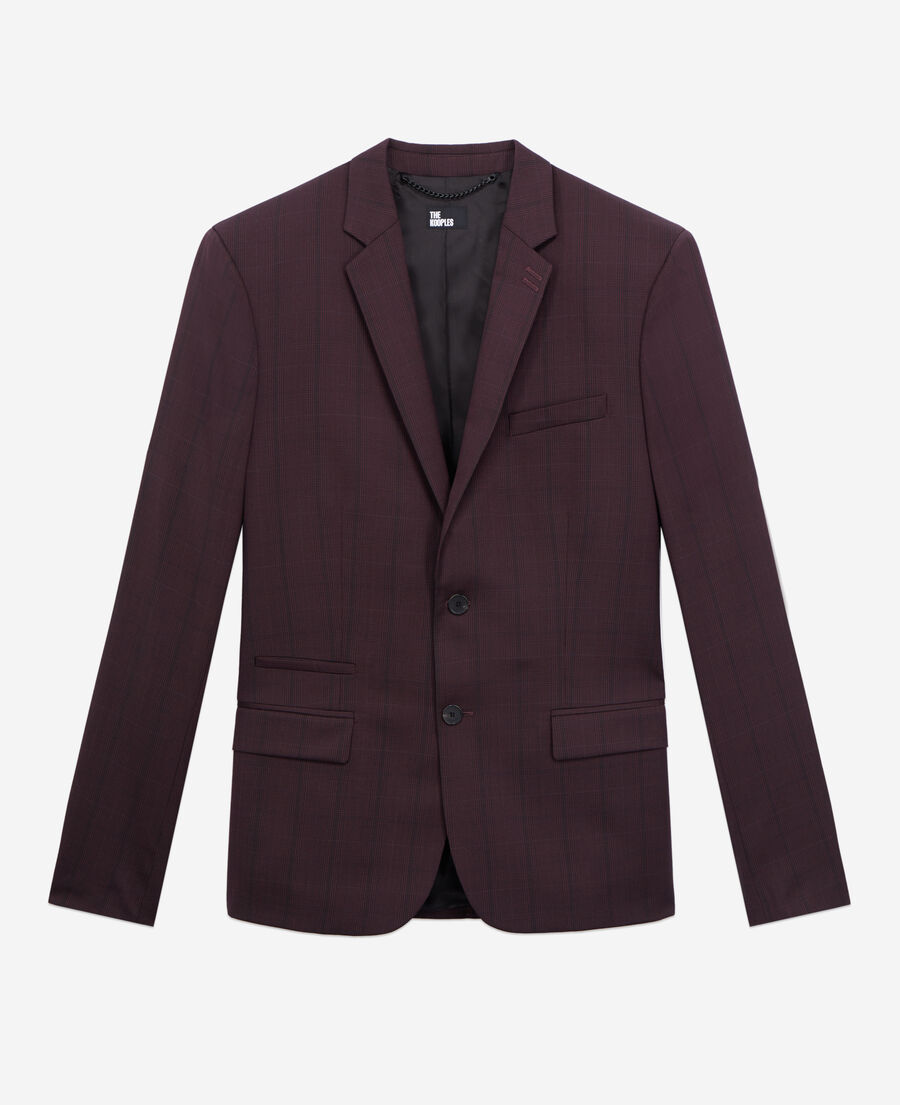 burgundy checked wool suit jacket