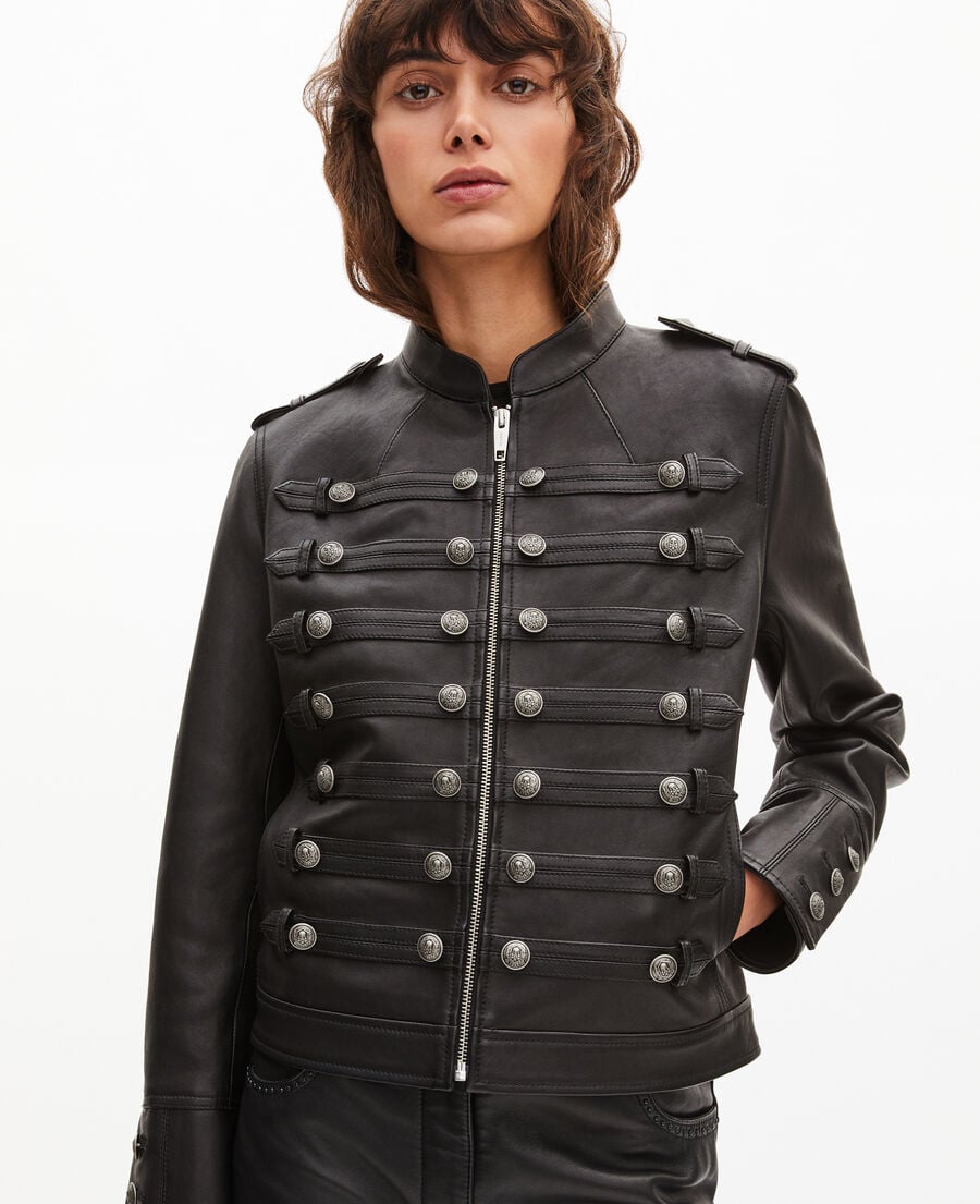 The Kooples DAMEN BLACK lederjacke im offiziersstil schwarz