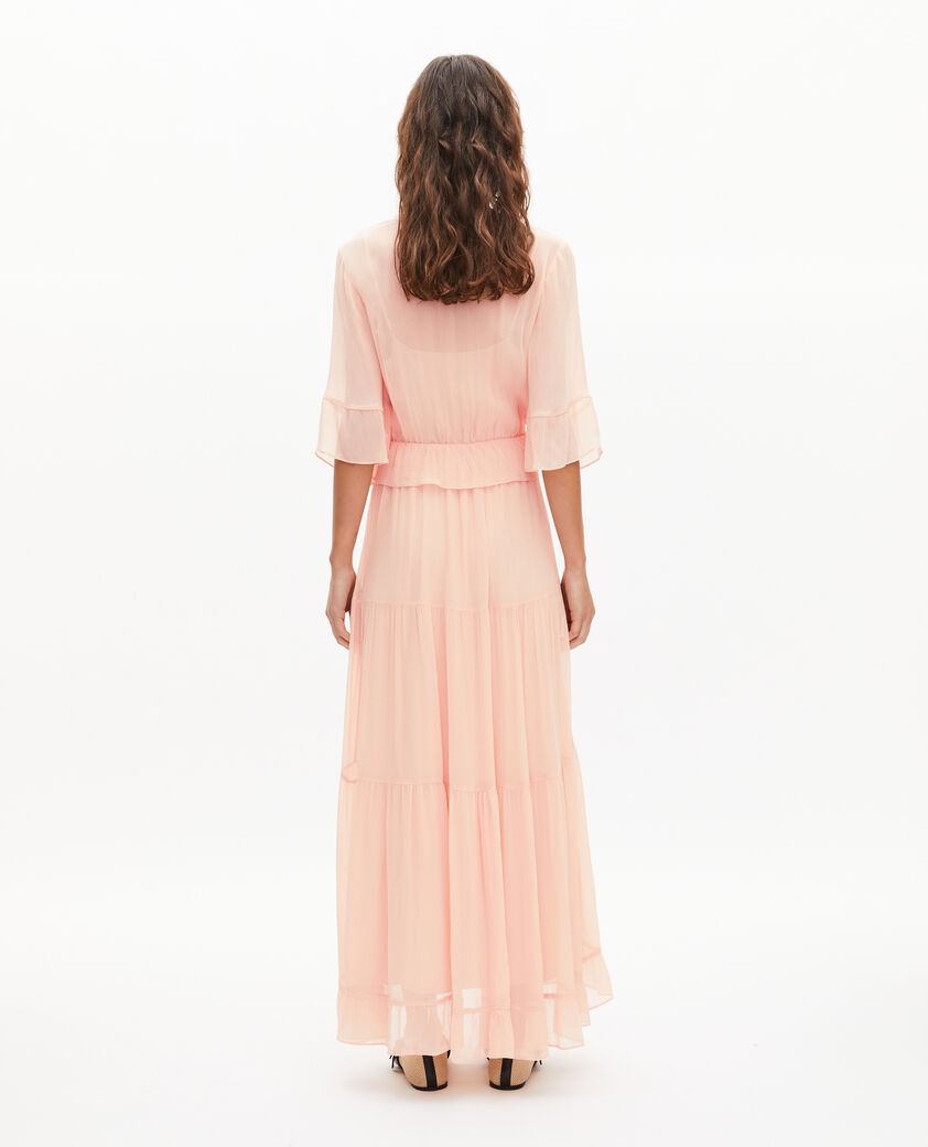 The Kooples WOMEN NUDE POUDRE long ruffled peach dress