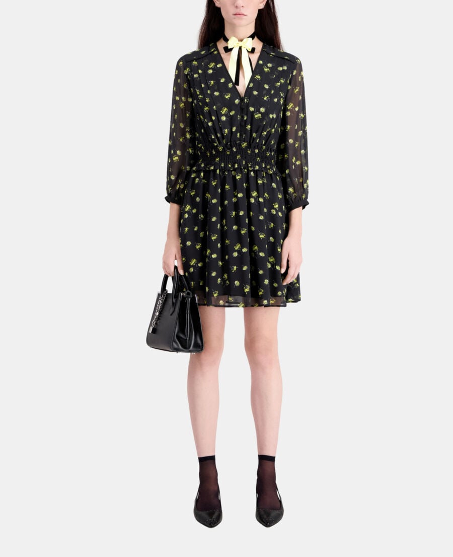 The Kooples FEMME BLACK / YELLOW robe courte imprimée avec boutonnage