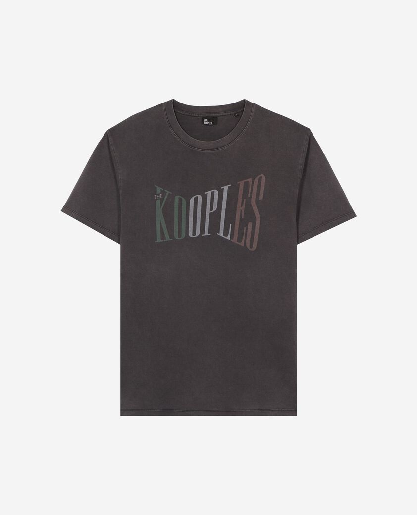 The Kooples DAMEN BLACK WASHED oversize-t-shirt mit verwaschenem schwarzem siebdruck