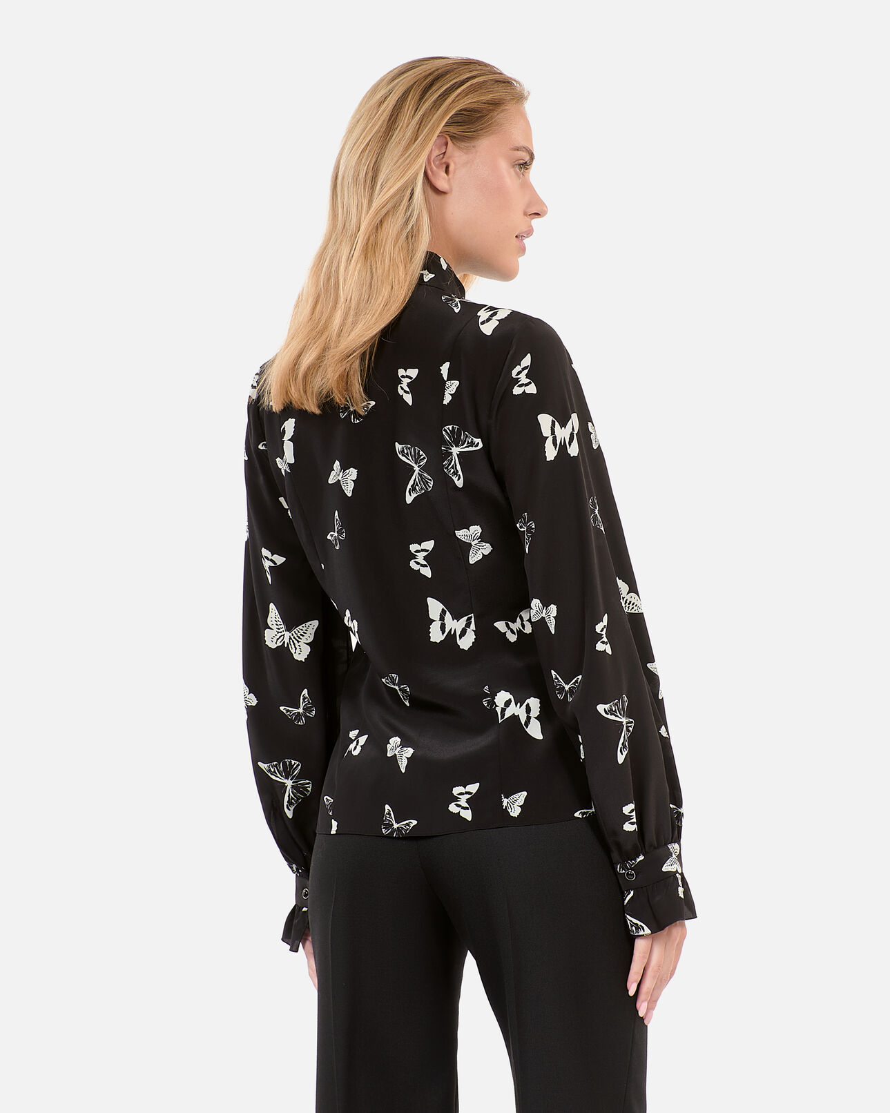 The Kooples F BLACK WHITE butterfly print silk shirt