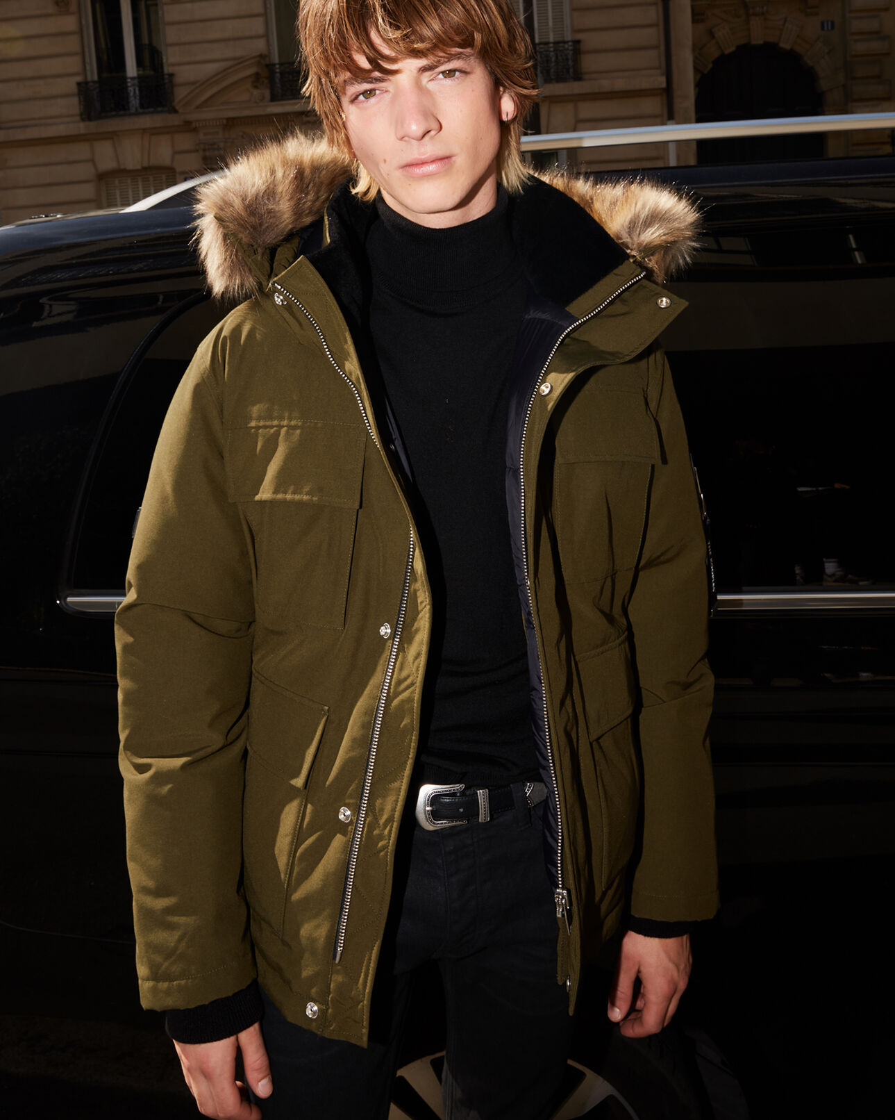 The Kooples HOMBRE KAKI parka corta caqui con capucha amovible