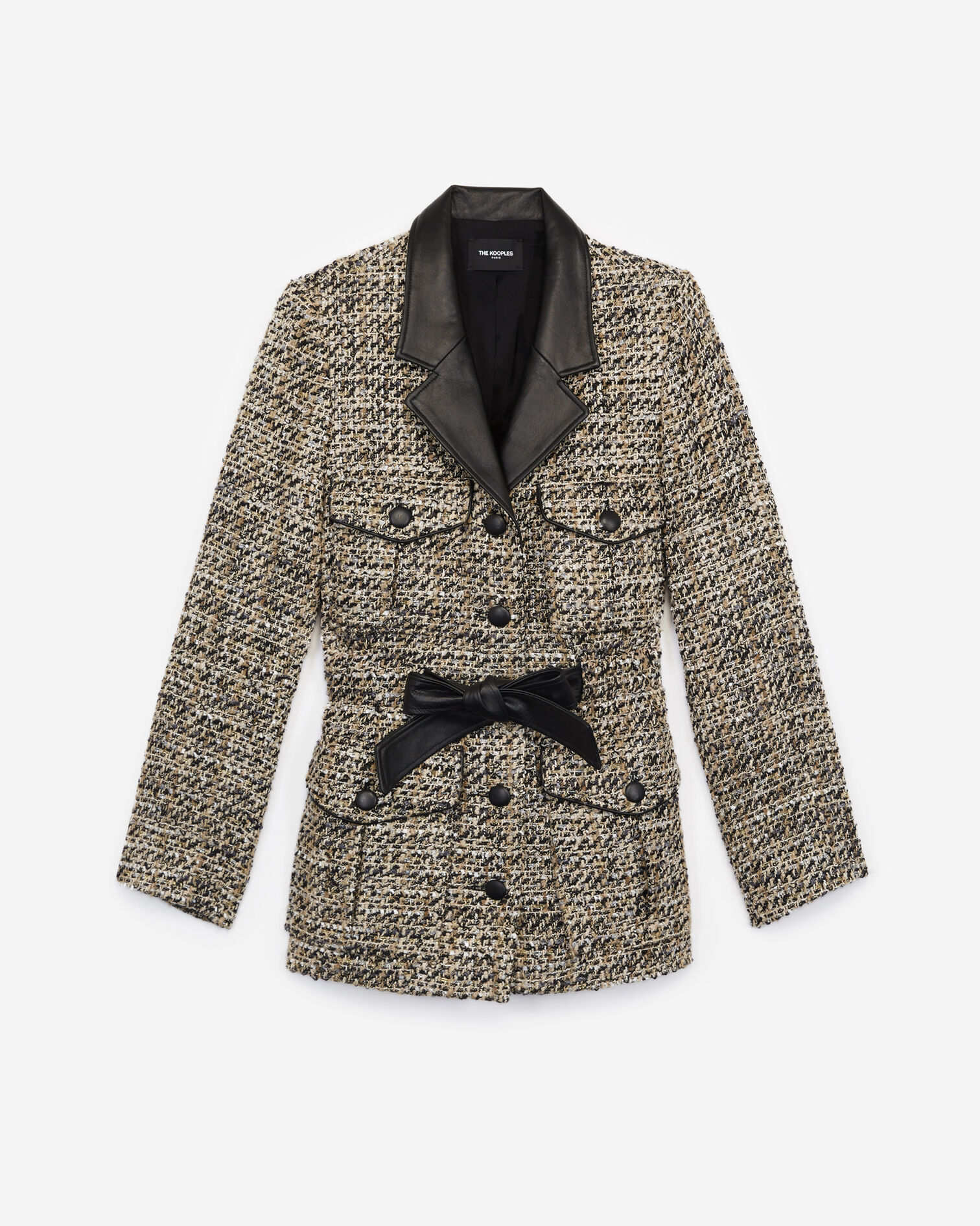  Fitted gray tweed jacket with leather details, GREY BLACK, hi-res image number null