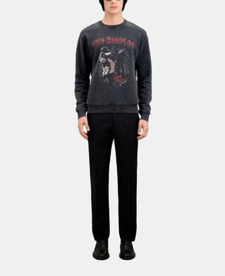 The Kooples HERREN BLACK WASHED herren schwarzes sweatshirt mit barking-dog-siebdruck