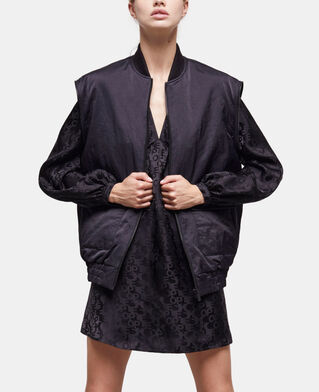 The Kooples DAMEN BLACK schwarze, satinierte bomberjacke mit abnehmbaren ärmeln