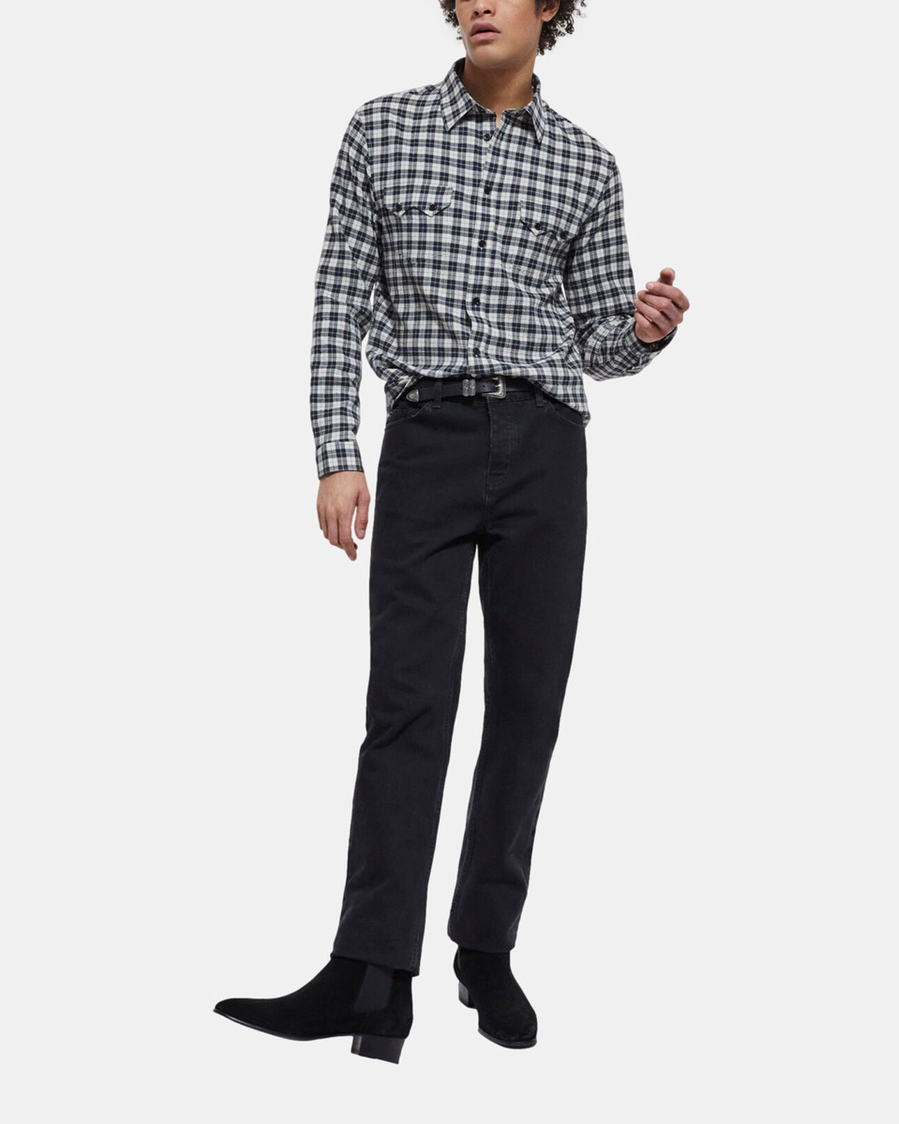 The Kooples MEN LIGHT GREY check shirt with classic collar