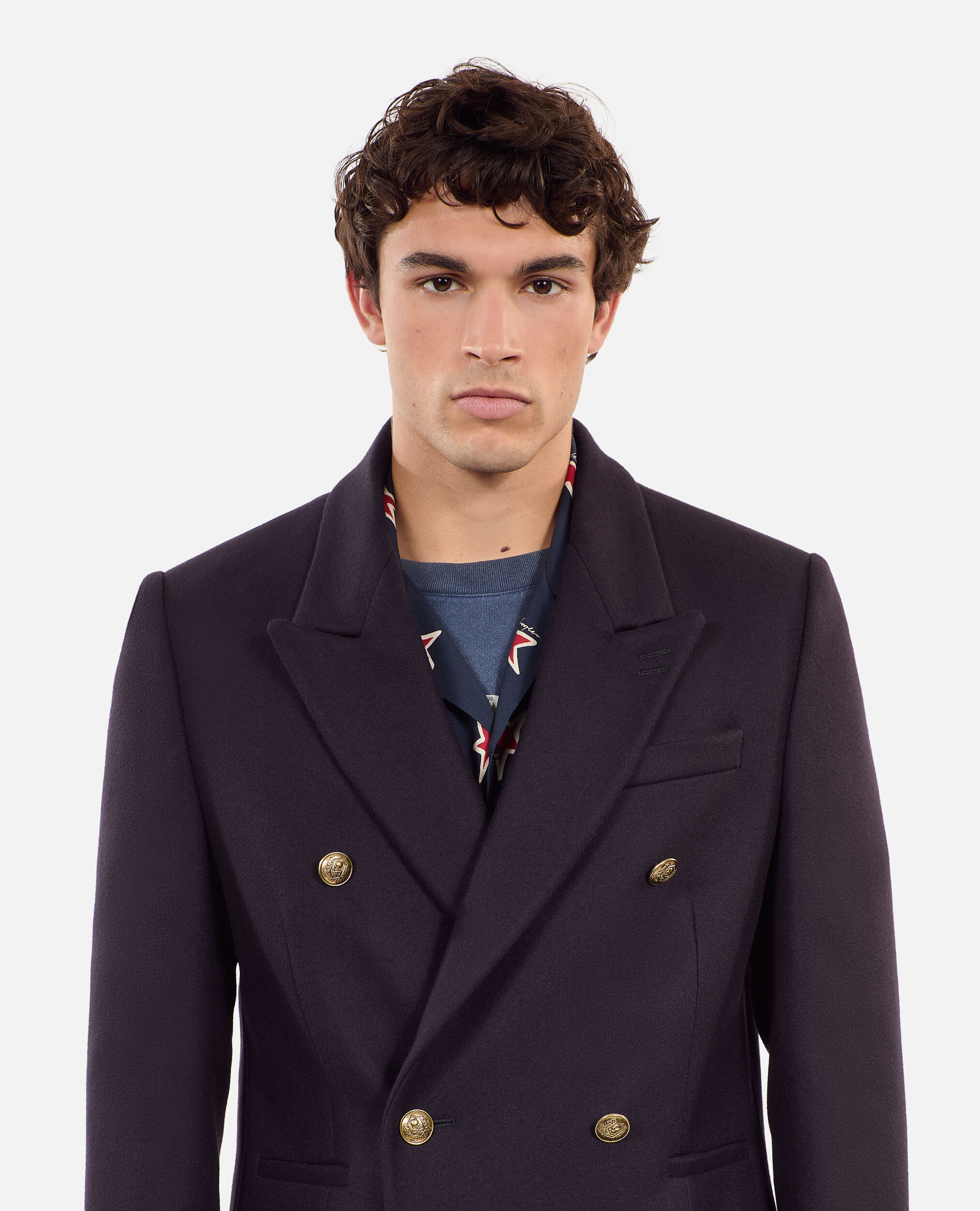 Manteau long en laine mélangée bleu marine, NAVY, hi-res image number null