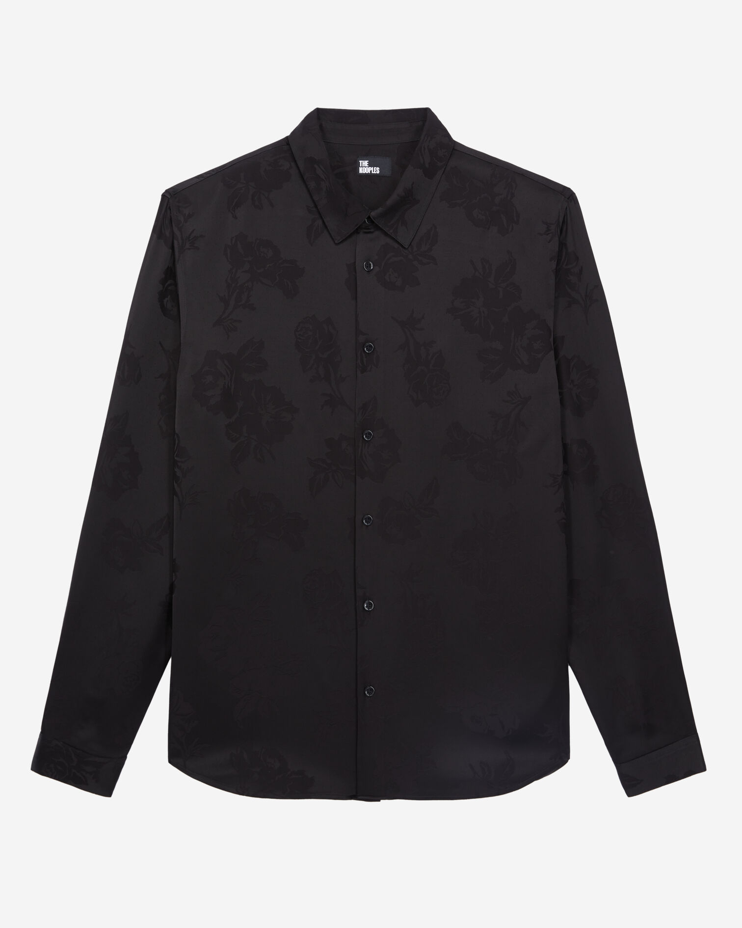 Schwarzes Jacquard-Hemd mit Blumenmotiv, BLACK, hi-res image number null