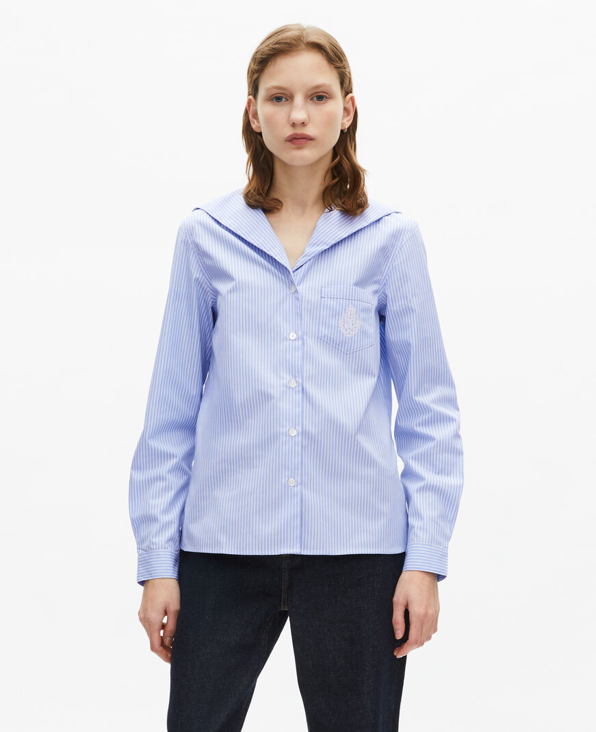 The Kooples WOMEN BLUE WHITE blue poplin striped shirt