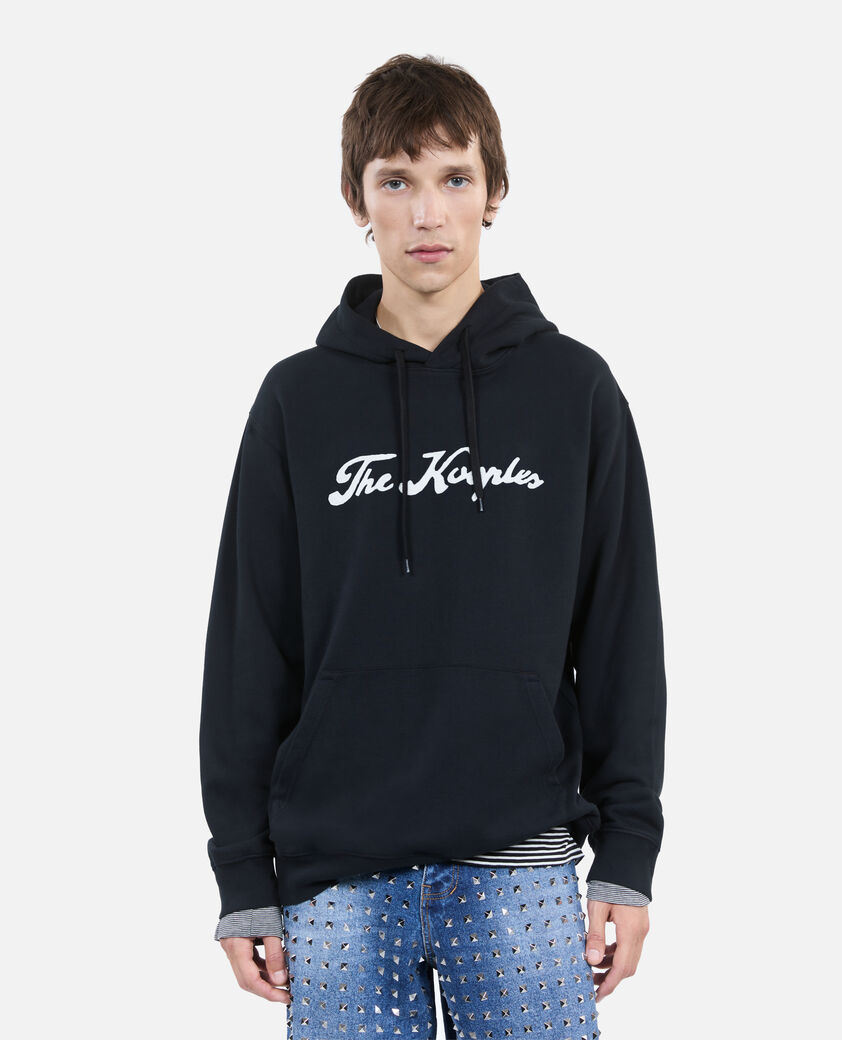 The Kooples HERREN BLACK WASHED schwarzes kapuzensweatshirt mit logo