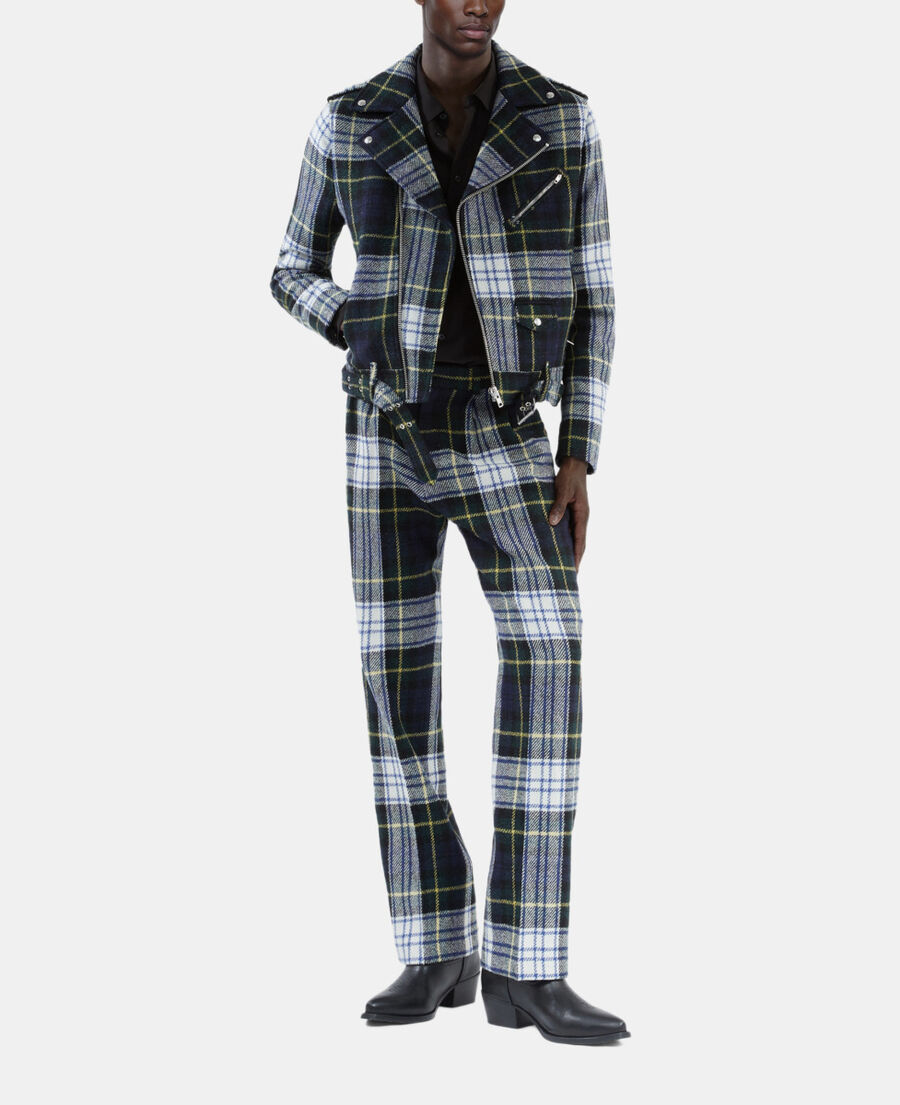 The Kooples HOMME GREEN-WHITE blouson biker the kooples x harris tweed vert et bleu marine