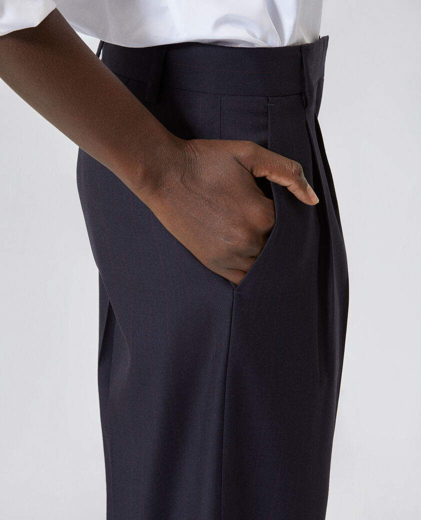 The Kooples F NAVY-RED wide-leg wool suit pants in navy stripes