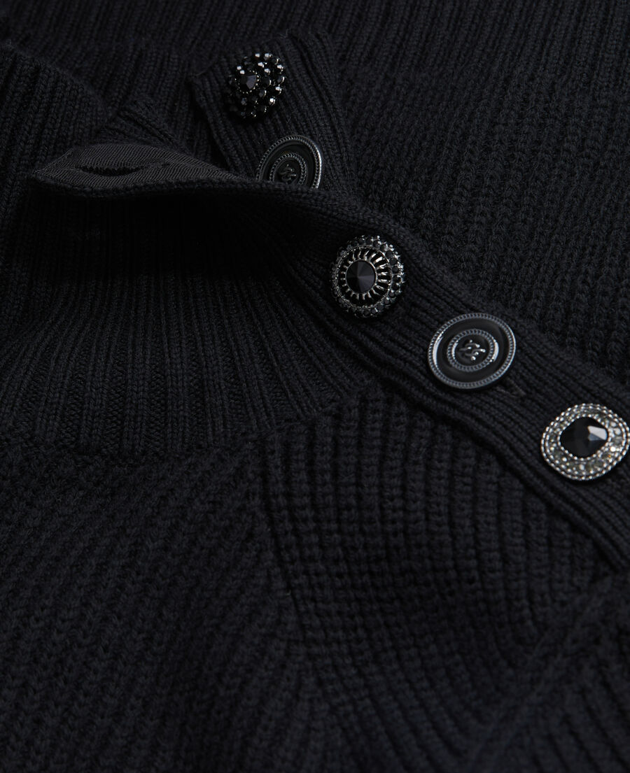 black wool sweater with bijou buttons