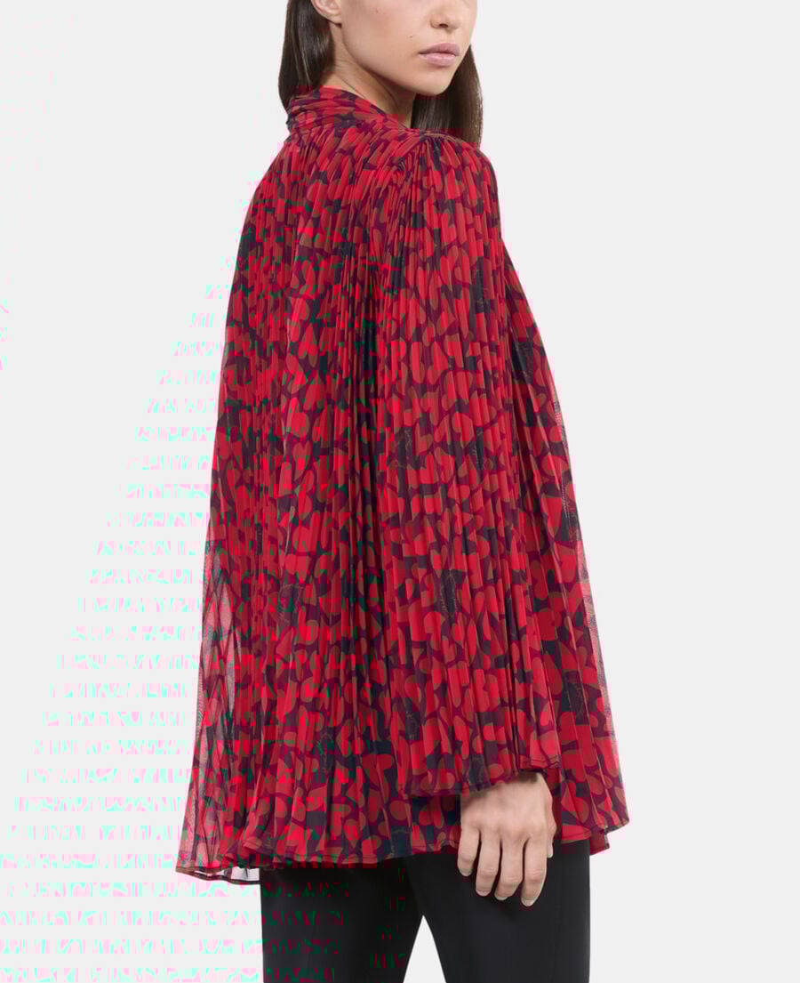 The Kooples FEMME BLACK - RED top pliss&eacute; imprim&eacute; c&oelig;urs