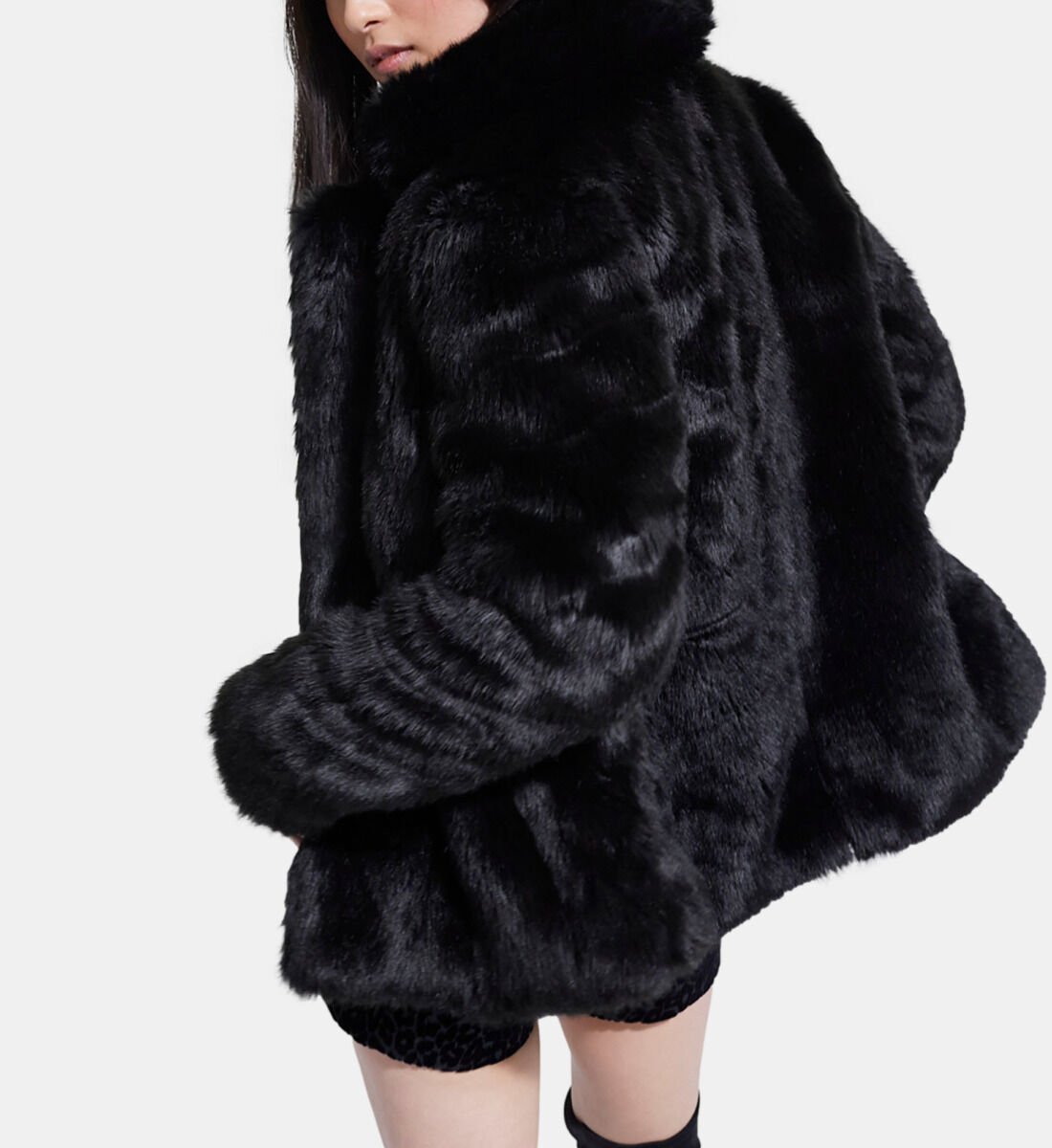 Zara black faux fur jacket top