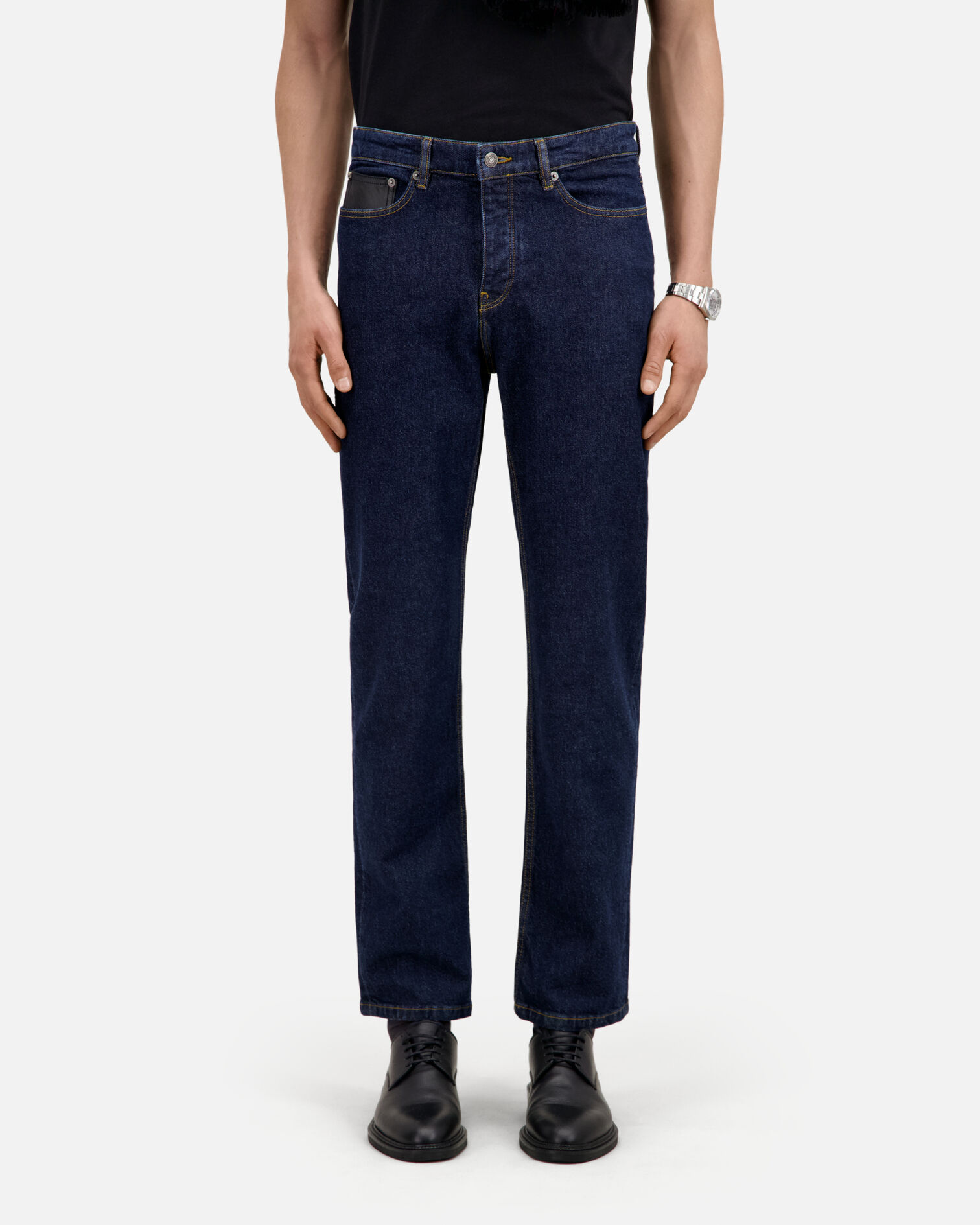 Jean bleu slim avec poche en cuir, BLUE BRUT, hi-res image number null