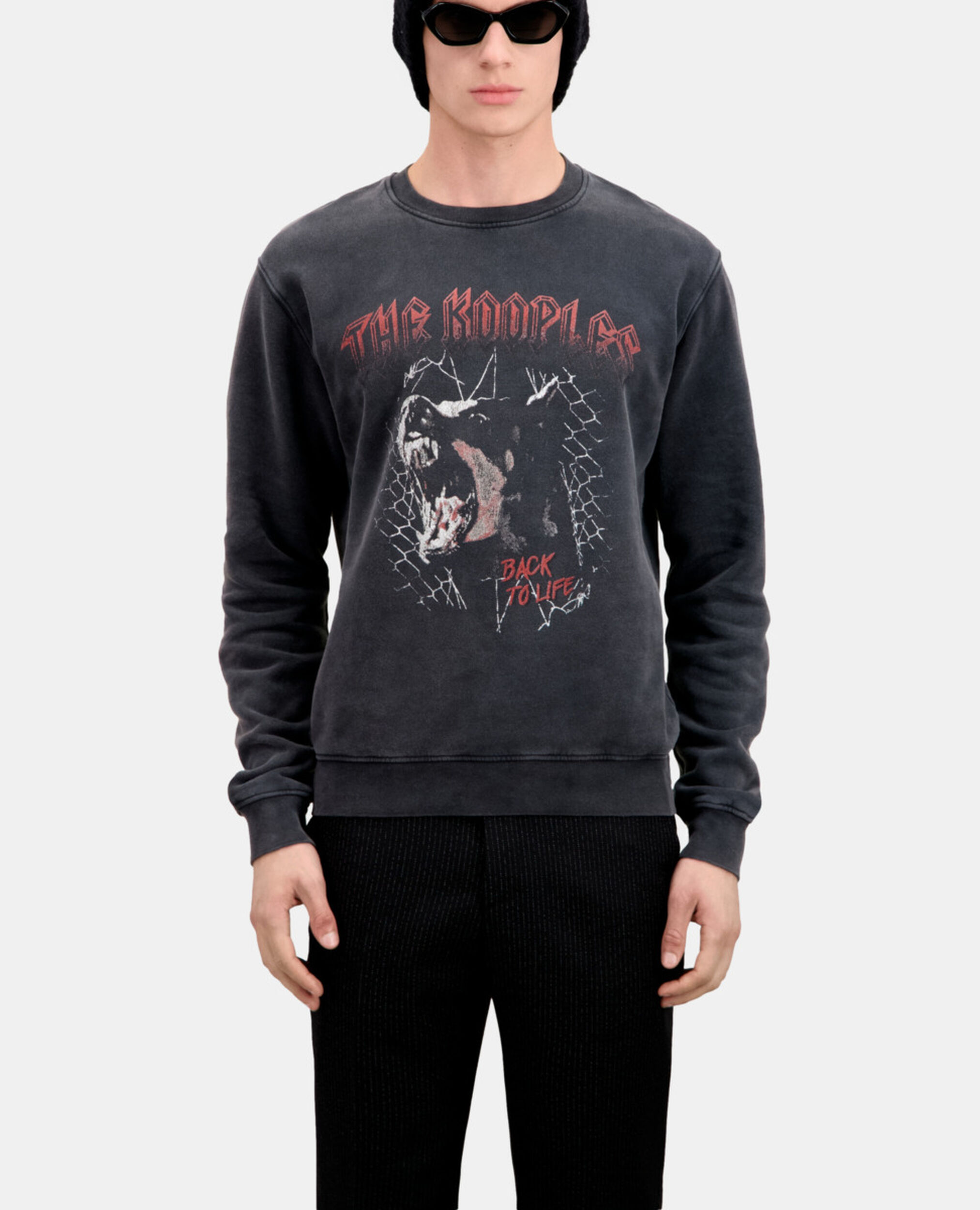 Men's Black sweatshirt with Barking dog serigraphy, BLACK WASHED, hi-res image number null