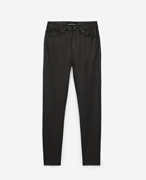 slim leather-effect stretchy black jeans