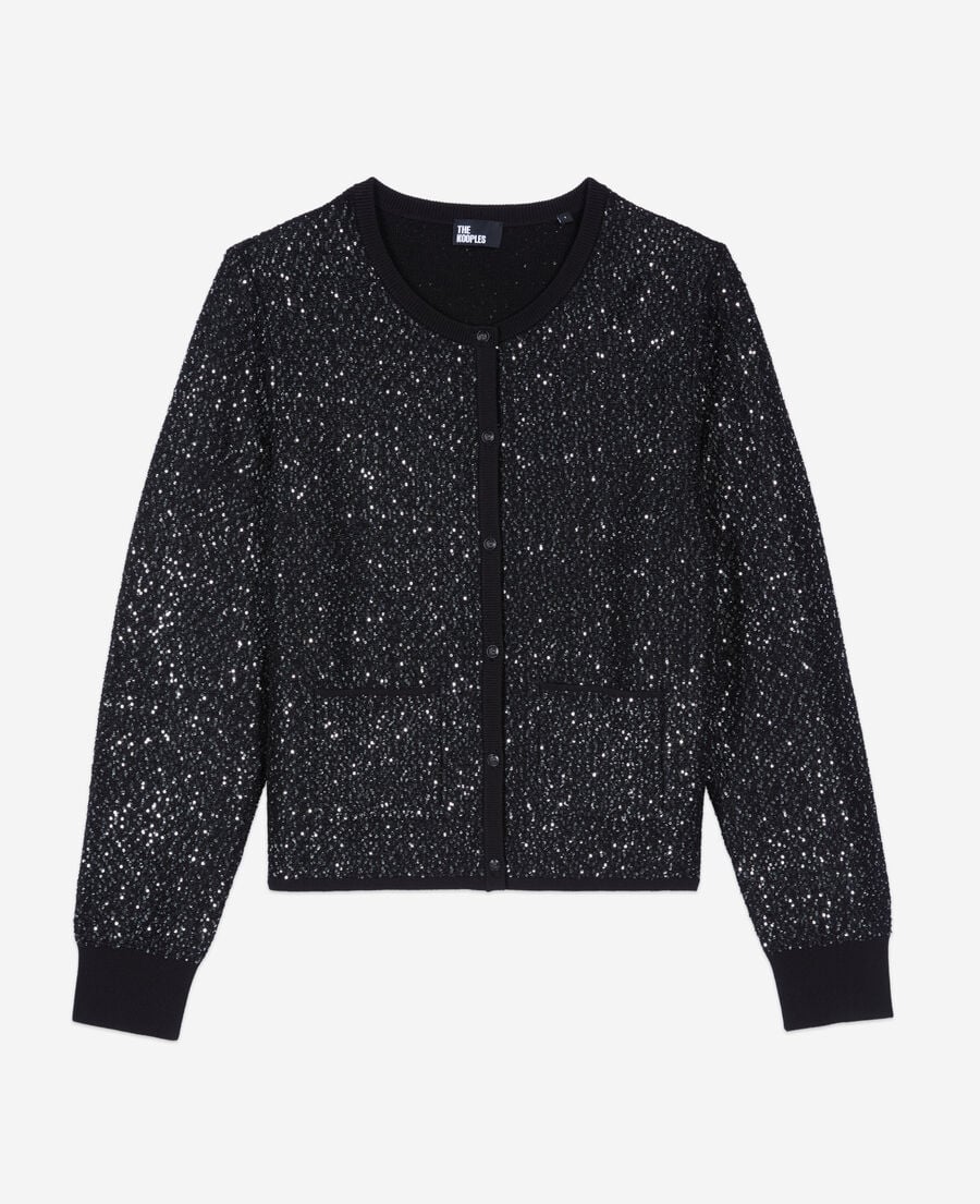 The Kooples DAMEN BLACK schwarze strickjacke mit pailletten