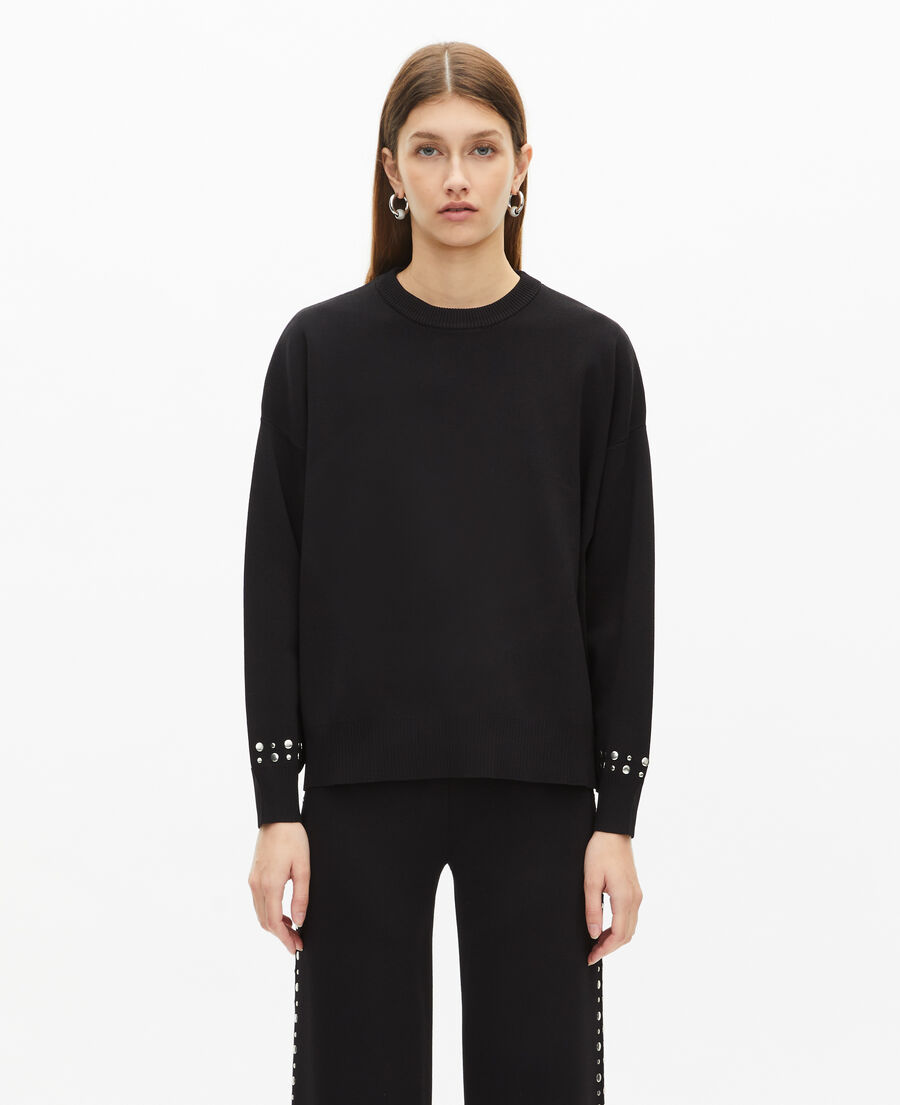 The Kooples DAMEN BLACK schwarzes sweatshirt mit nieten