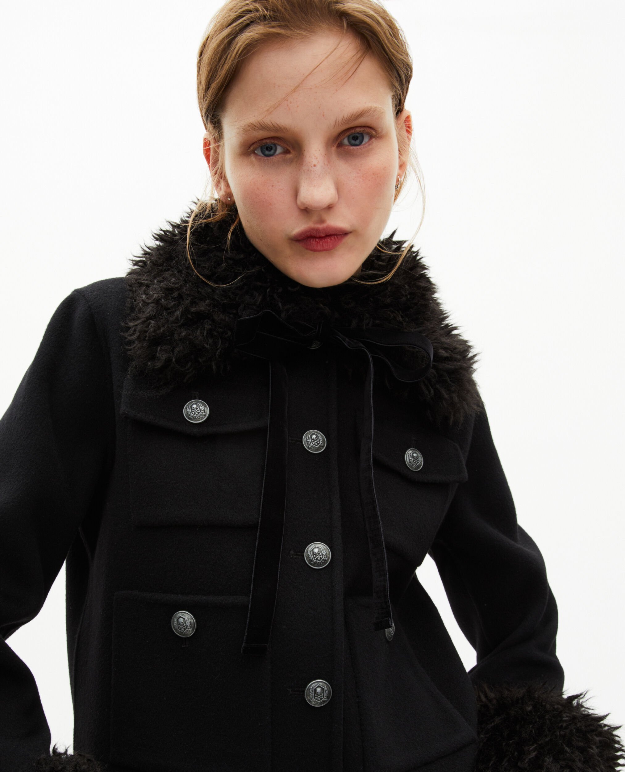 Chaqueta negra con cuello de sherpa, BLACK, hi-res image number null